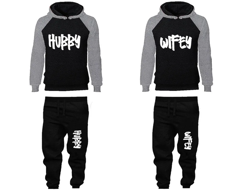 Hubby Wifey Couple Matching Hoodies and Jogger Pants Top Bottom Matching Set