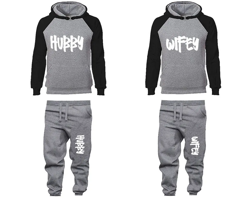 Hubby Wifey Couple Matching Hoodies and Jogger Pants Top Bottom Matching Set