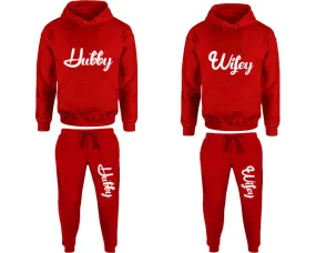 Hubby Wifey Couple Matching Pullover Hoodies and Jogger Pants Top & Bottom Sets