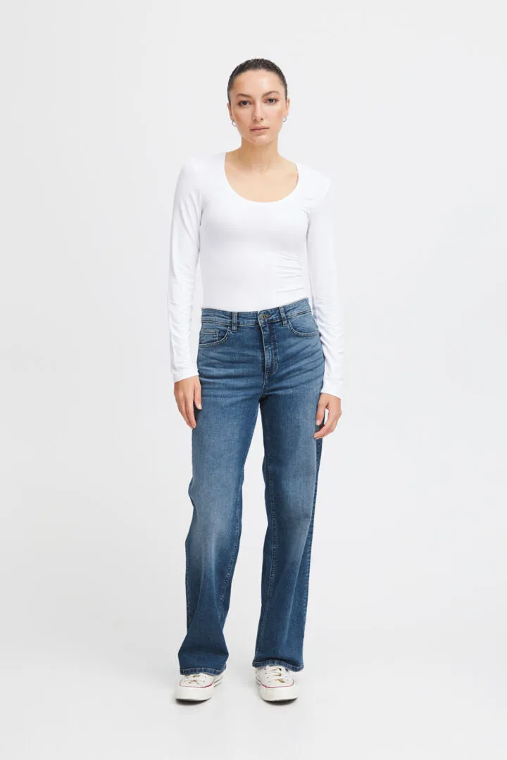 Ichi Twiggy Straight Long Jeans-Medium Blue-20119128