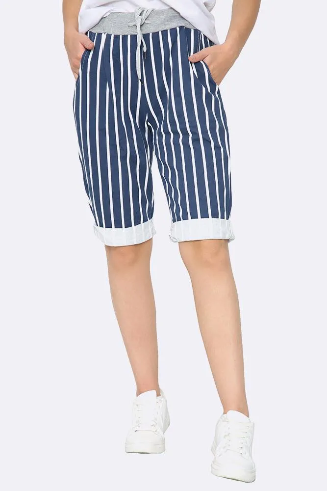 Italian Stripe Print 3/4 Trouser