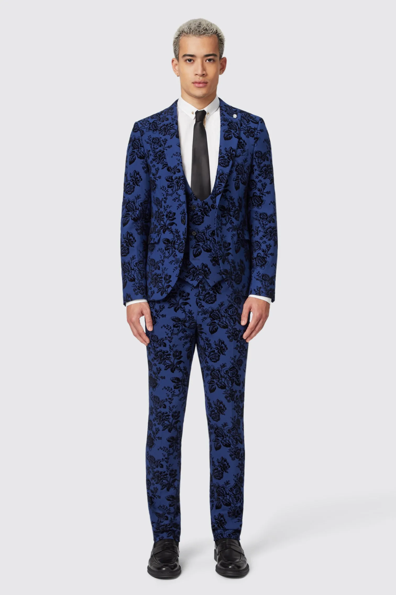 Jackalope Blue Suit Trouser with Floral Flocking