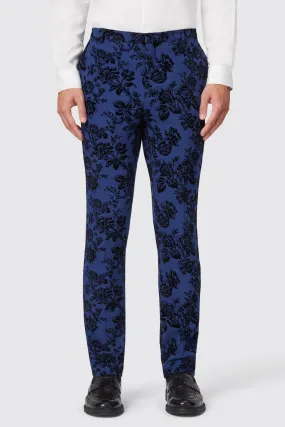 Jackalope Blue Suit Trouser with Floral Flocking