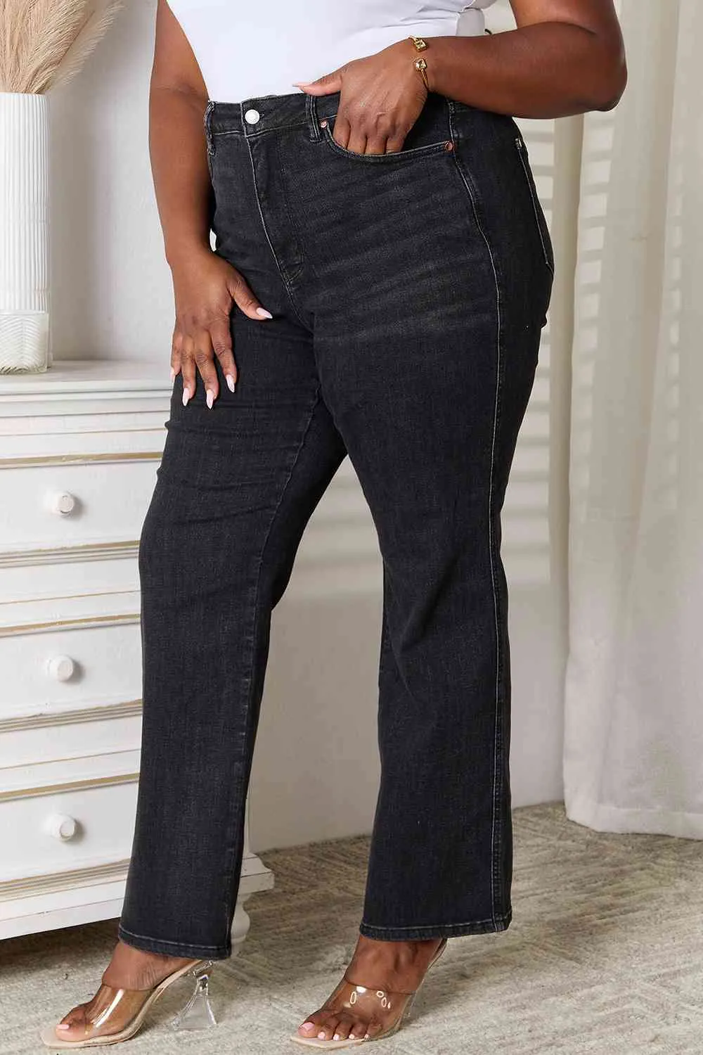 Judy Blue High Waist Tummy Control Washed Black Straight