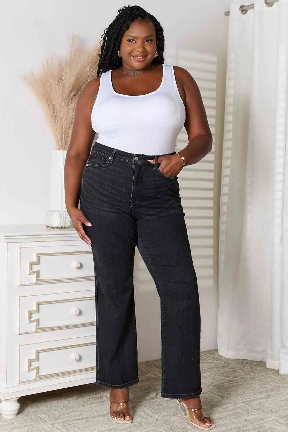 Judy Blue High Waist Tummy Control Washed Black Straight