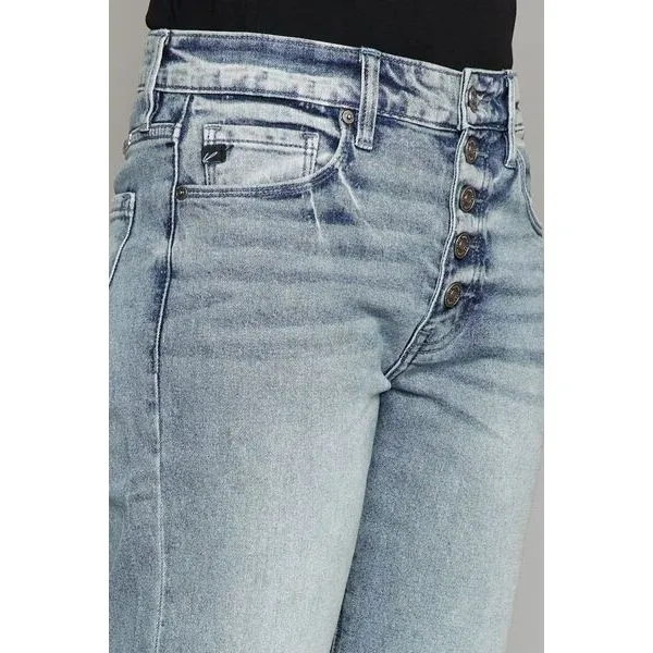 Kancan High Waist Button Fly Raw Hem Cropped Straight Jeans