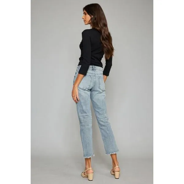 Kancan High Waist Button Fly Raw Hem Cropped Straight Jeans