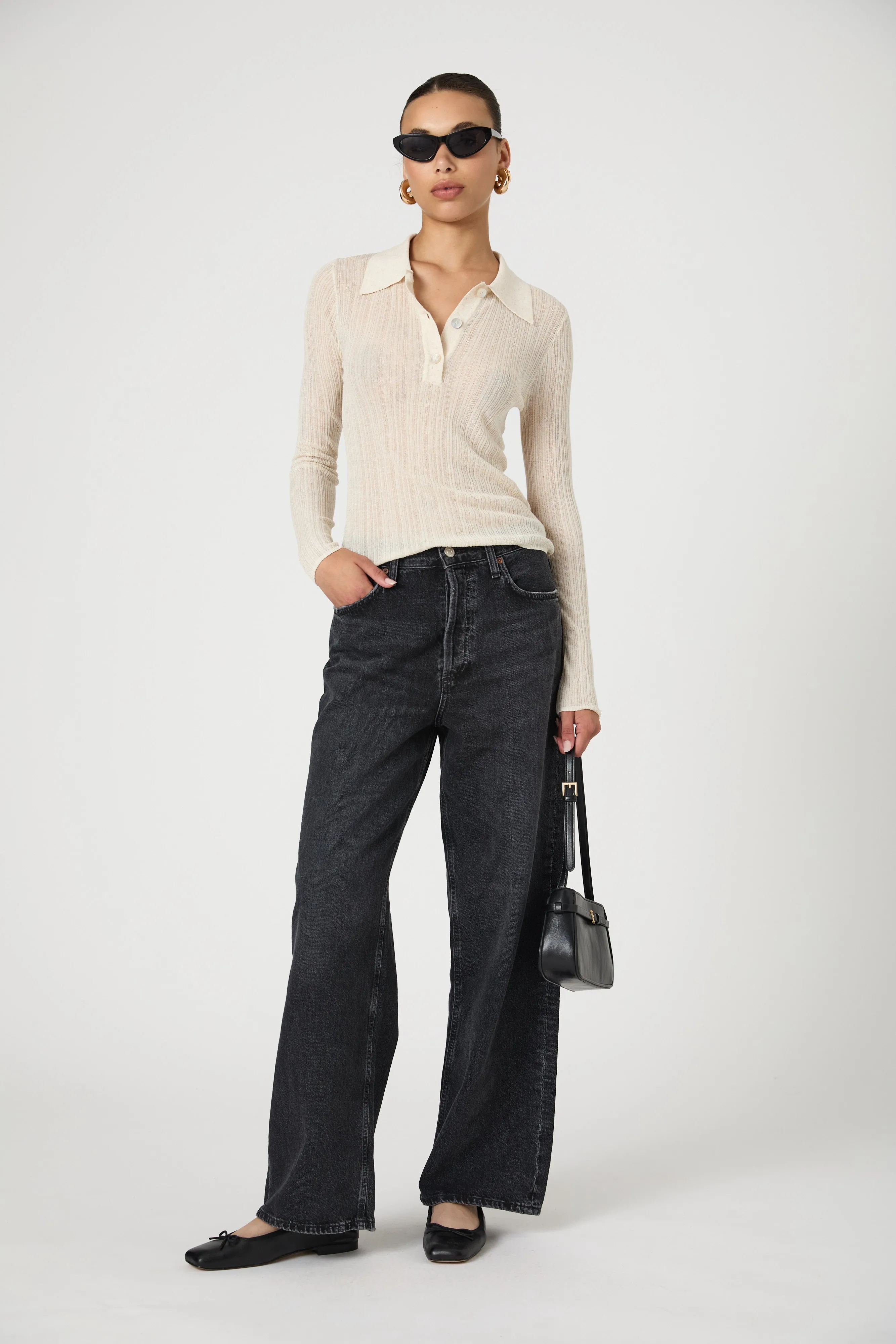 Linen Blend Knit Button Up Top