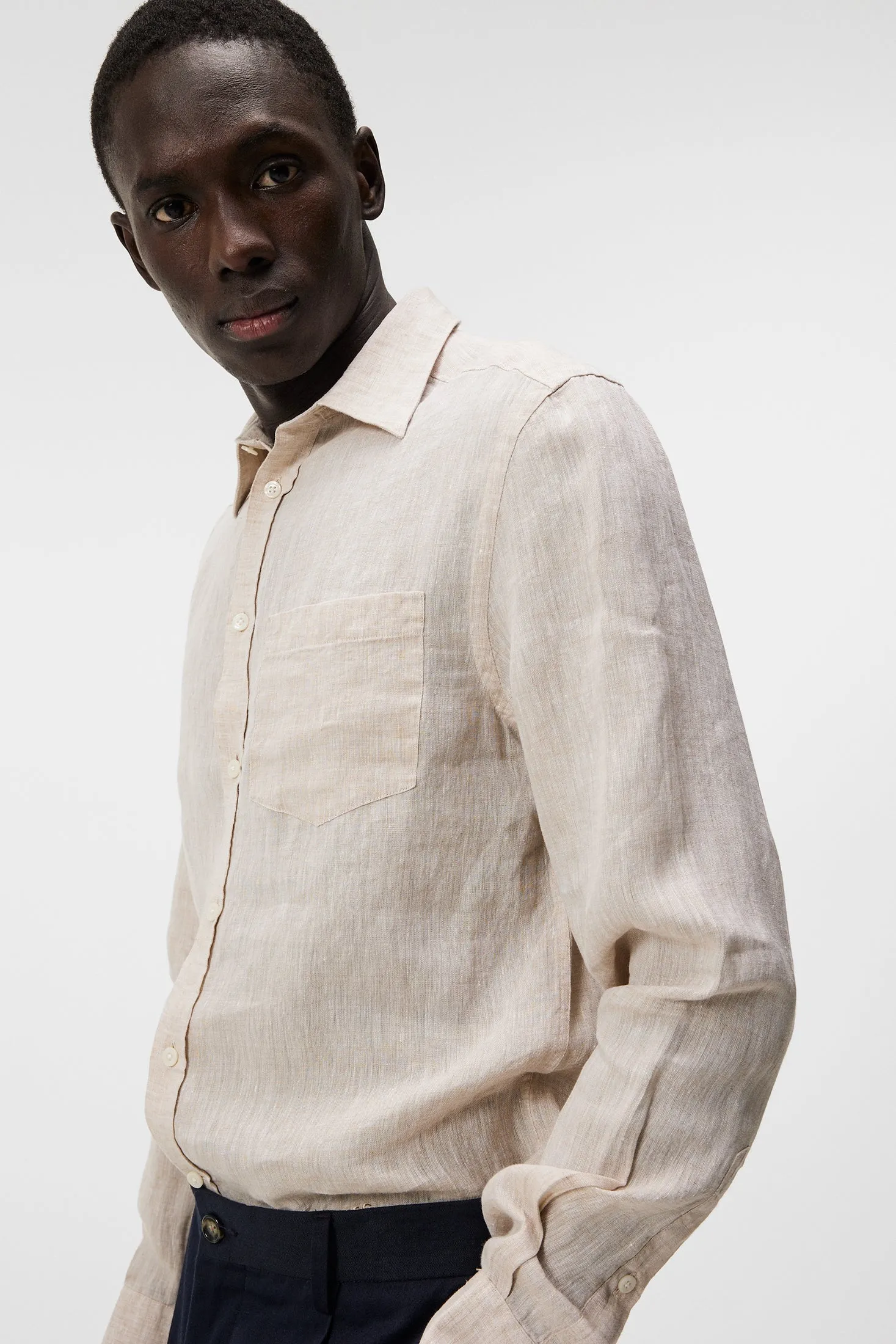 Linen Melange Long Sleeve Slim Shirt