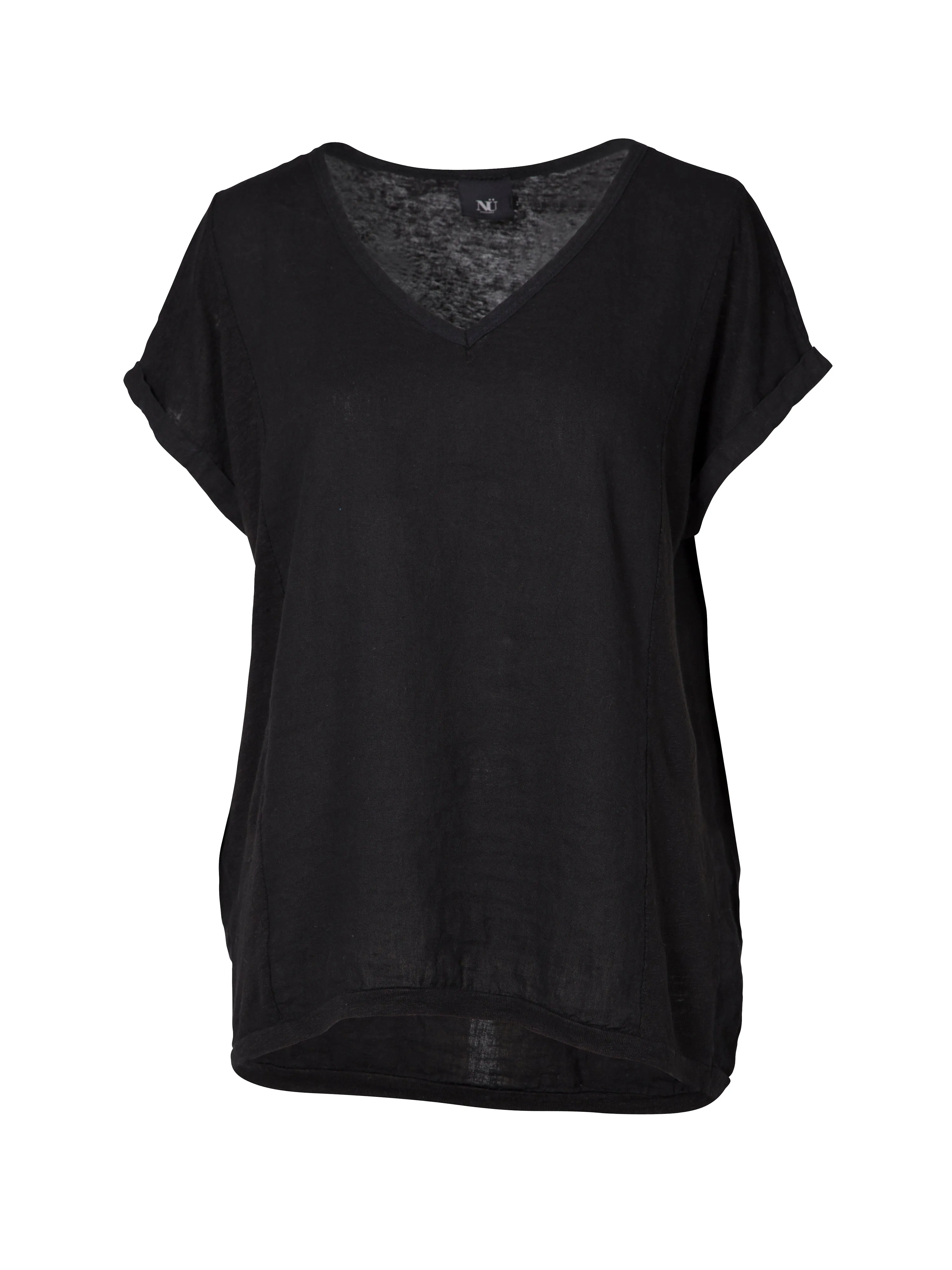 Classic Solid Black Blouse - LUISA, Elegant Long-Sleeve Design