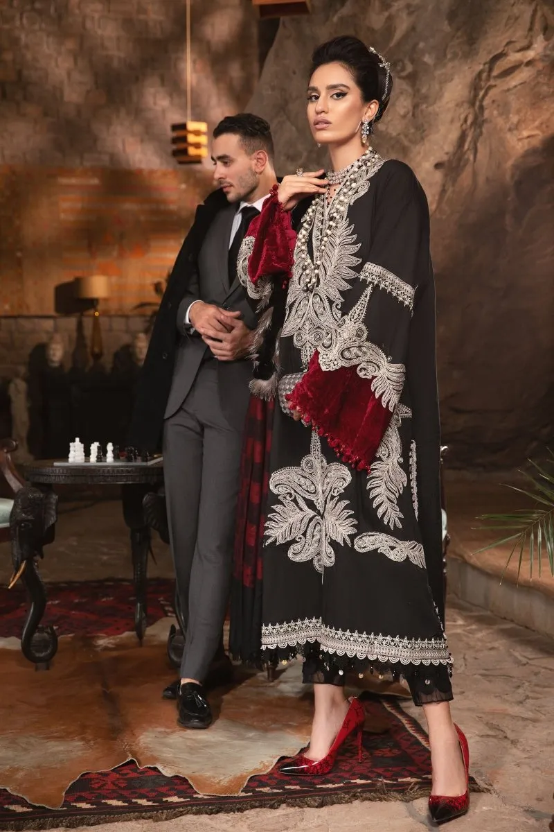 Maria B Linen Pakistani Suit DL-1004-Black and Maroon MAR132