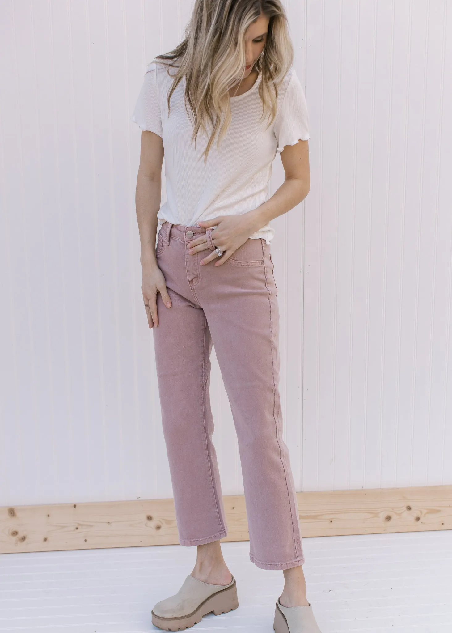 Mauve Mid Rise Cropped Jeans