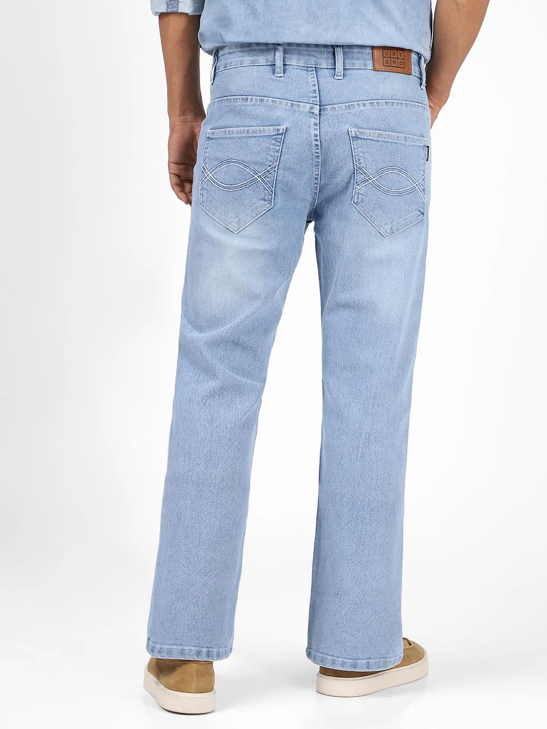 Men's Ice Blue Washed Bootcut Jeans Stretchable