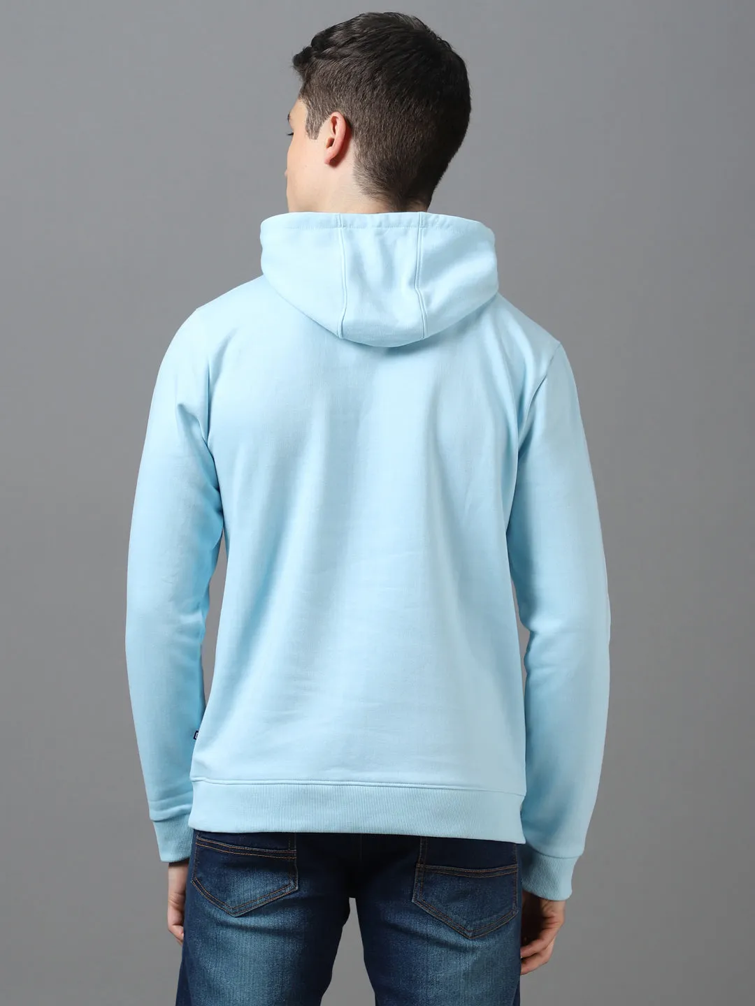 Men's Light Blue Cotton Solid Hooded Neck Sweatshirt