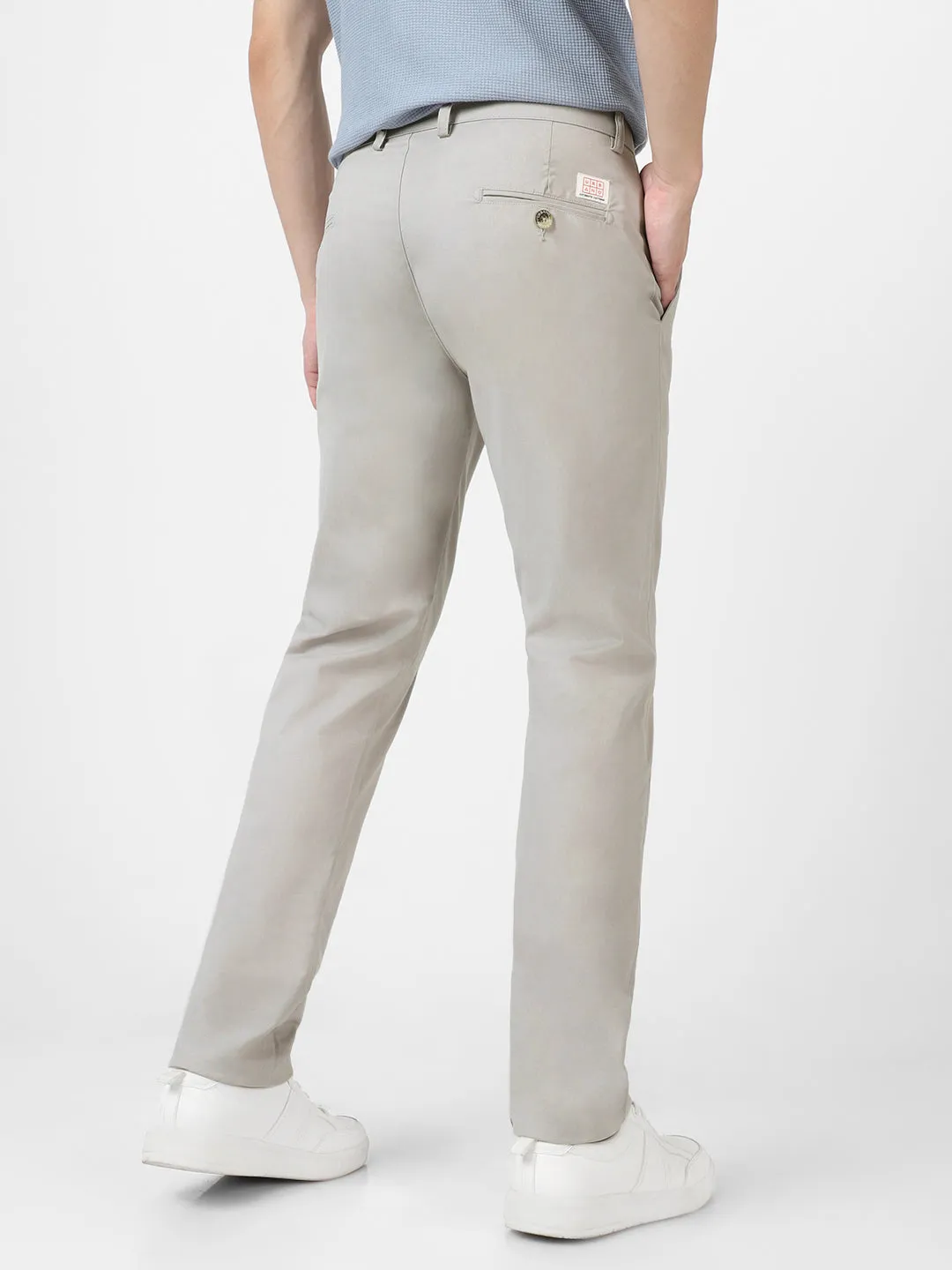 Men's Light Grey Cotton Slim Fit Casual Chinos Trousers Stretch