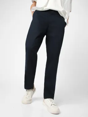 Men's Navy Blue Cotton Regular Fit Casual Chinos Trousers Stretch