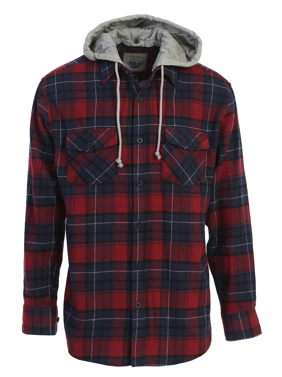 Men's Removable Hoodie Flannel Shirt, Size L