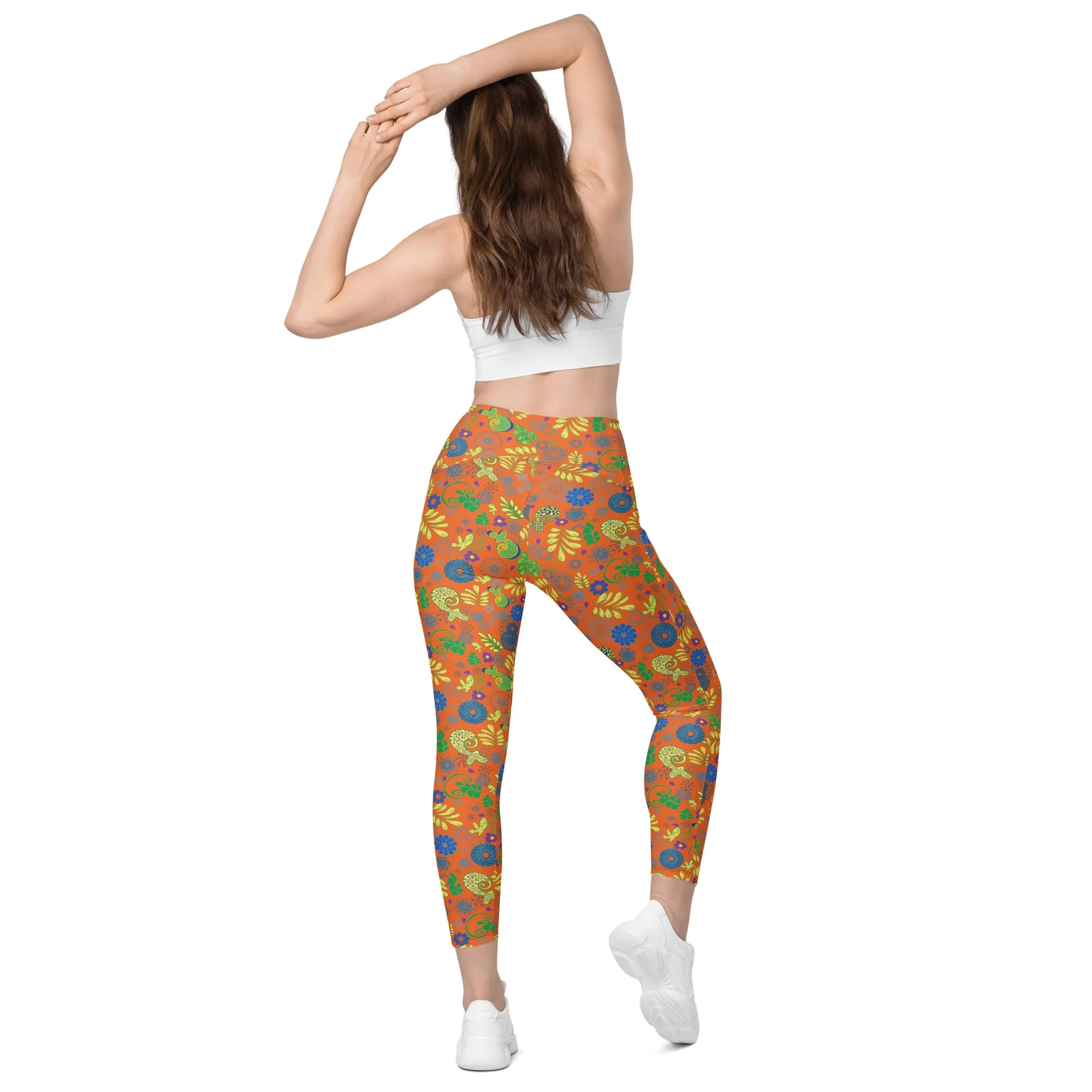 Orange Paisley Leggings with pockets 2XS - 6XL