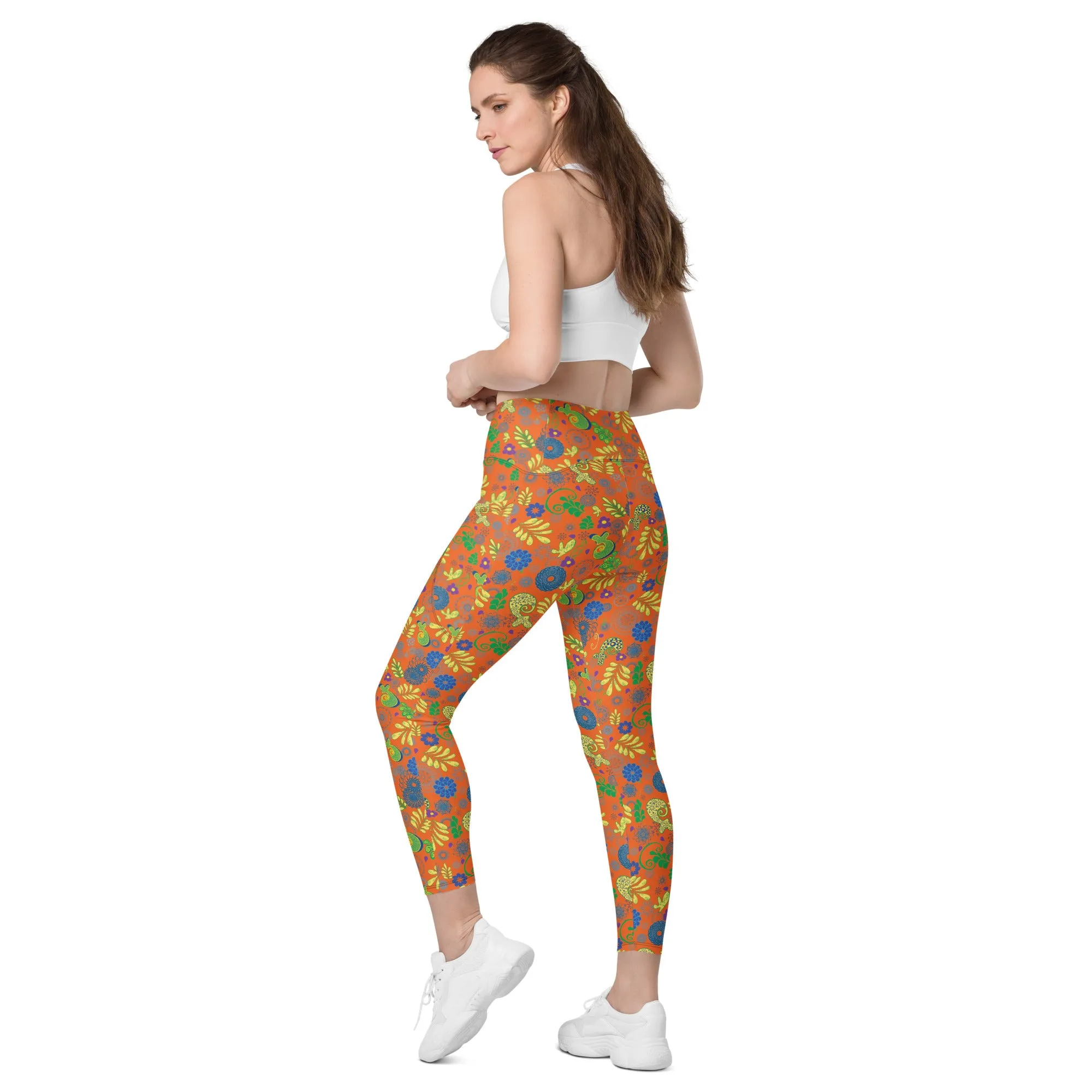 Orange Paisley Leggings with pockets 2XS - 6XL