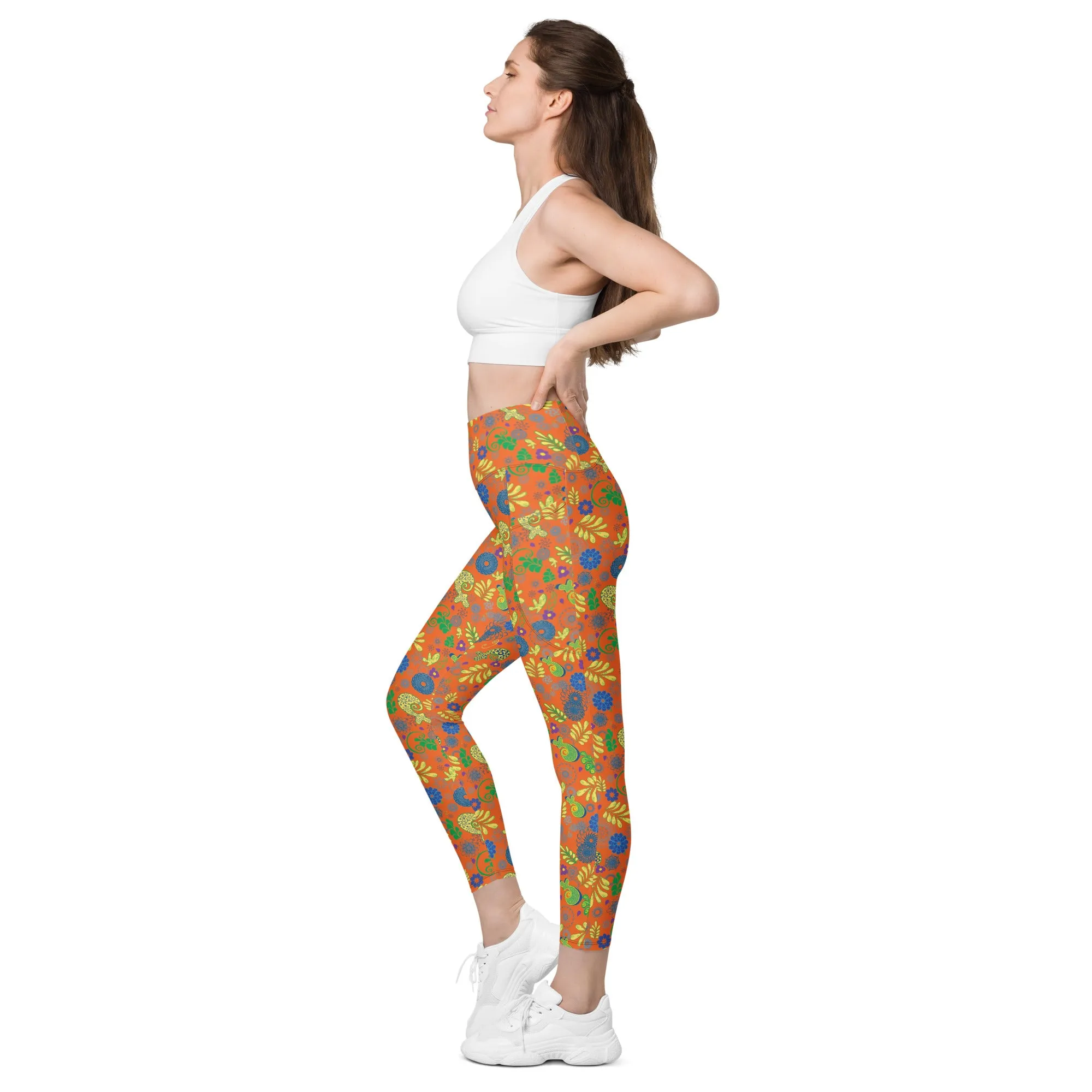 Orange Paisley Leggings with pockets 2XS - 6XL