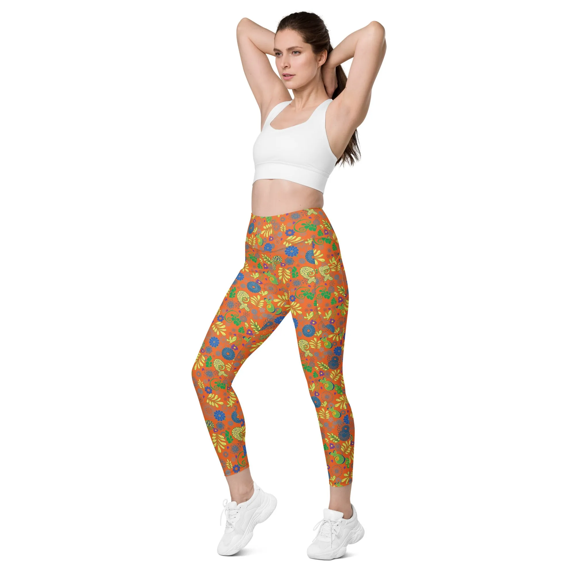 Orange Paisley Leggings with pockets 2XS - 6XL