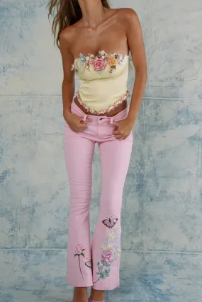 Peaches & Pearls - Flared Jeans in Candy Pink