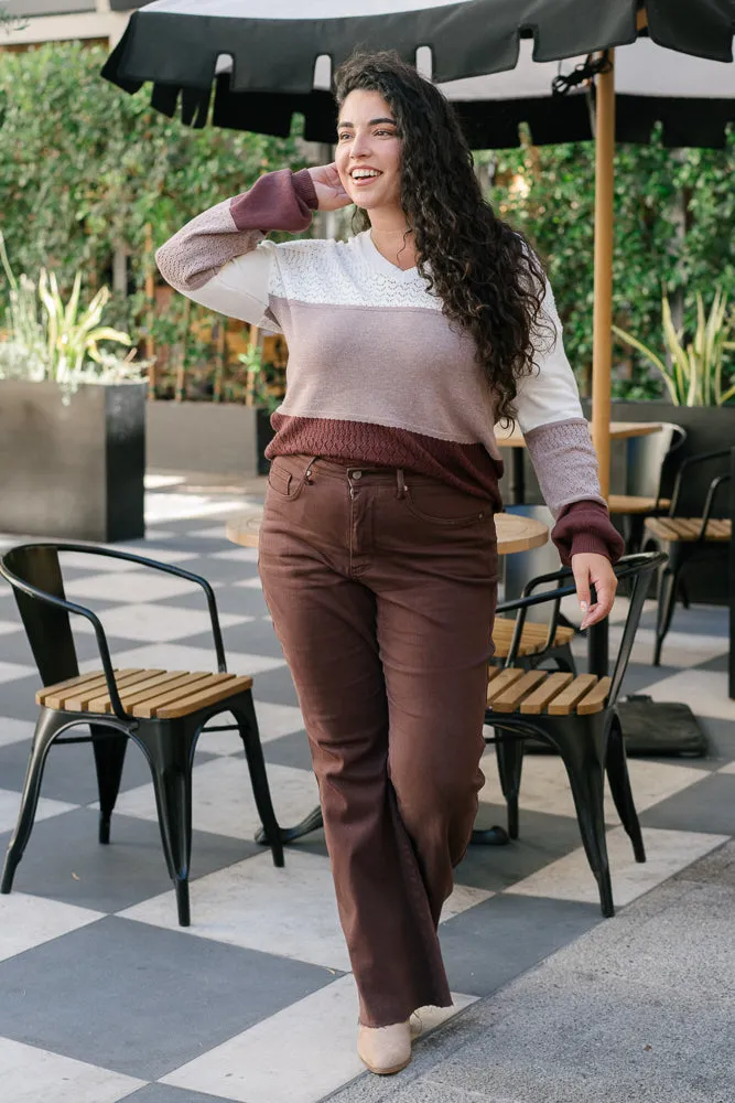 preorder - Ariana High Rise Tummy Control Dark Brown Flare Jeans - PLUS