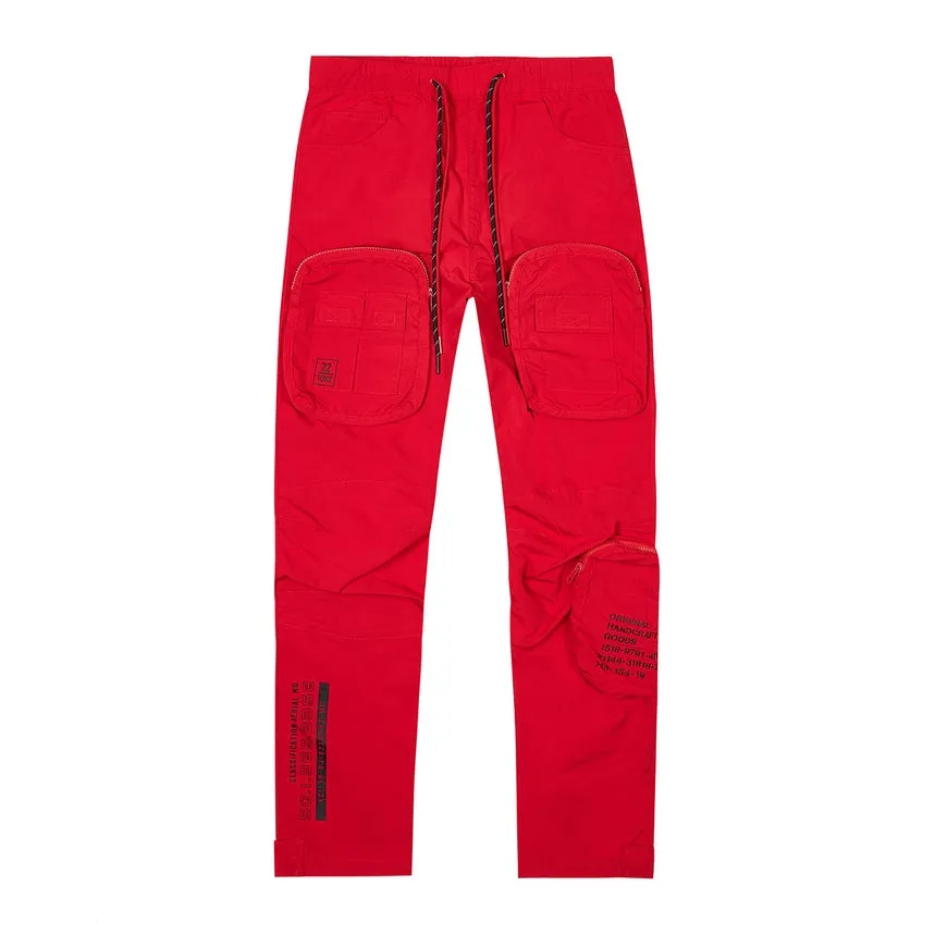 Printed Utility Windbreaker Joggers - Red