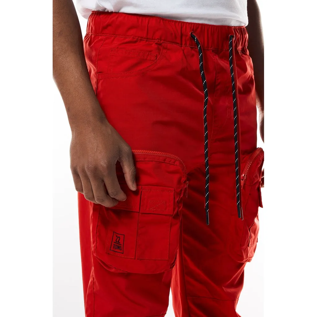 Printed Utility Windbreaker Joggers - Red