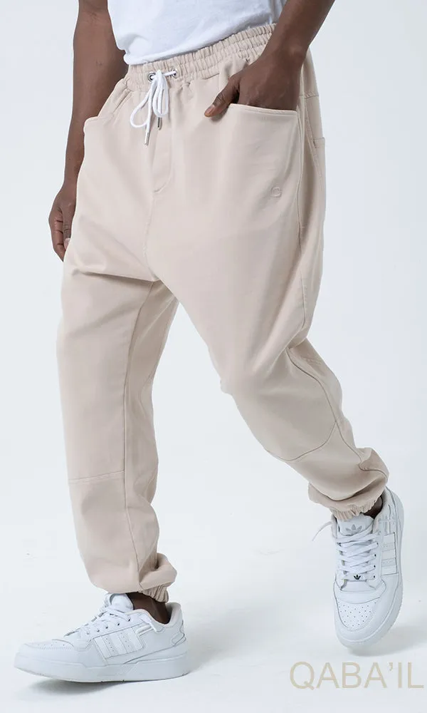 QL Relaxed Cotton STRETCH Cuffed Trousers in Beige