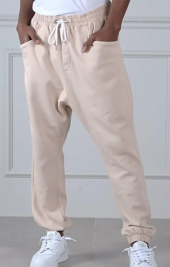 QL Relaxed Cotton STRETCH Cuffed Trousers in Beige