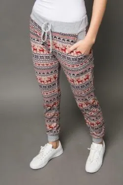 Reindeer Print Jogger Pants with Pockets