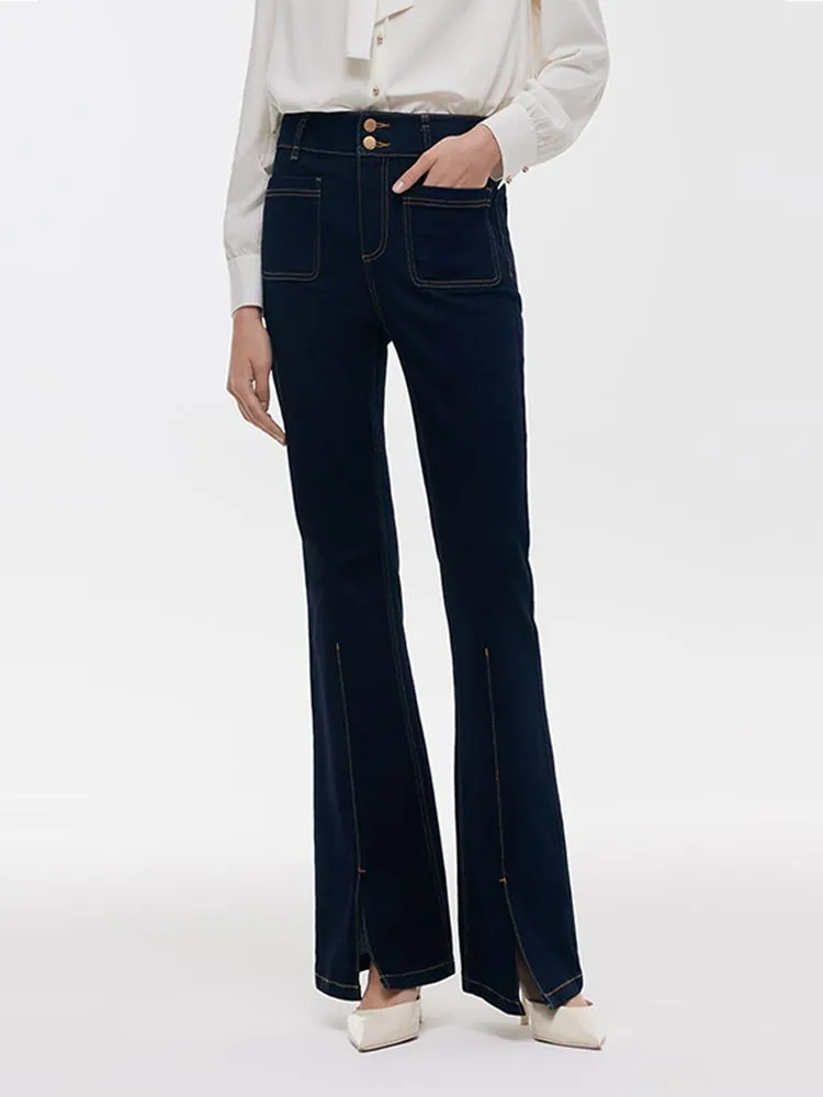 Stretch Slit Micro-Flared Women Jeans