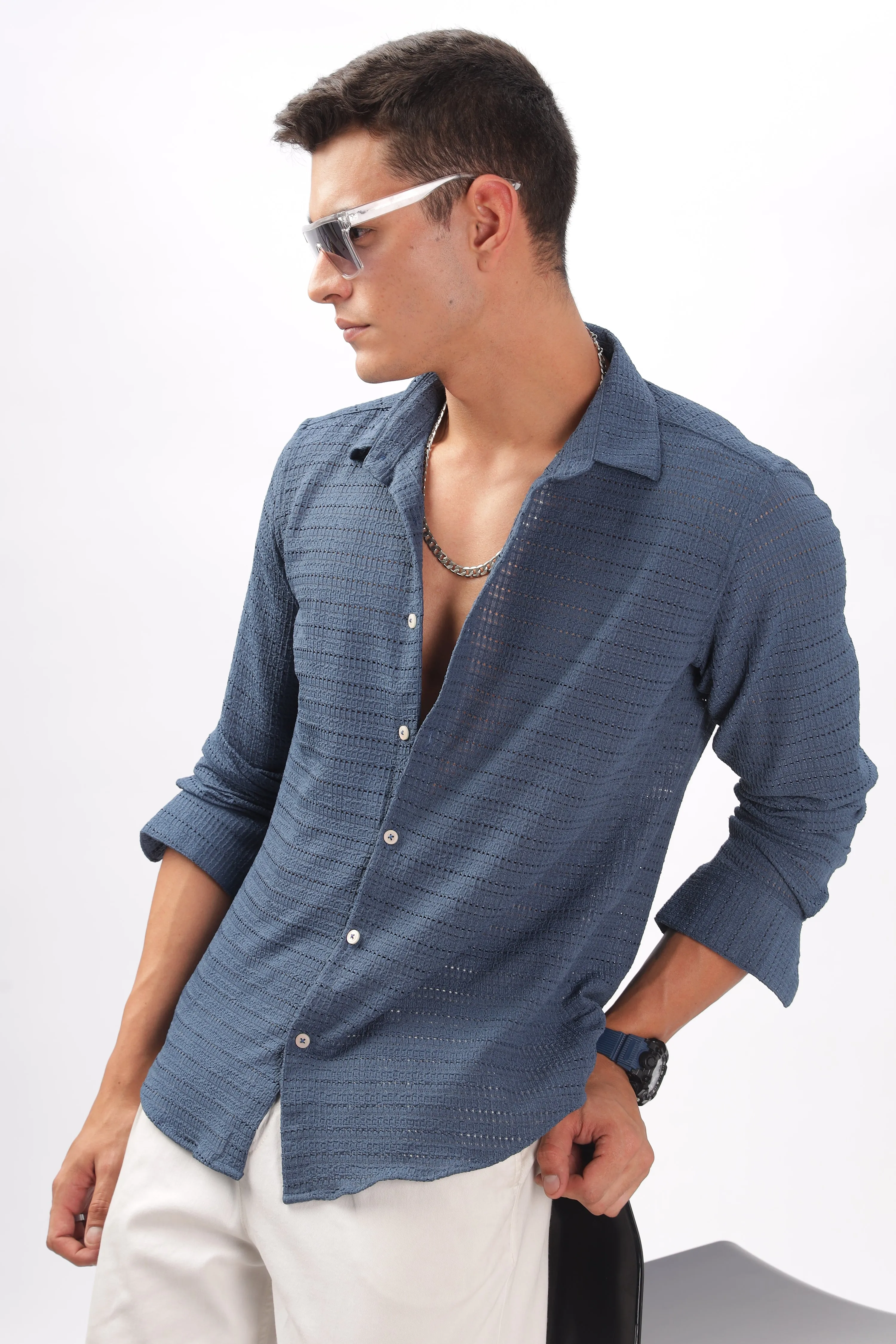 Textured Navy Blue Shirt