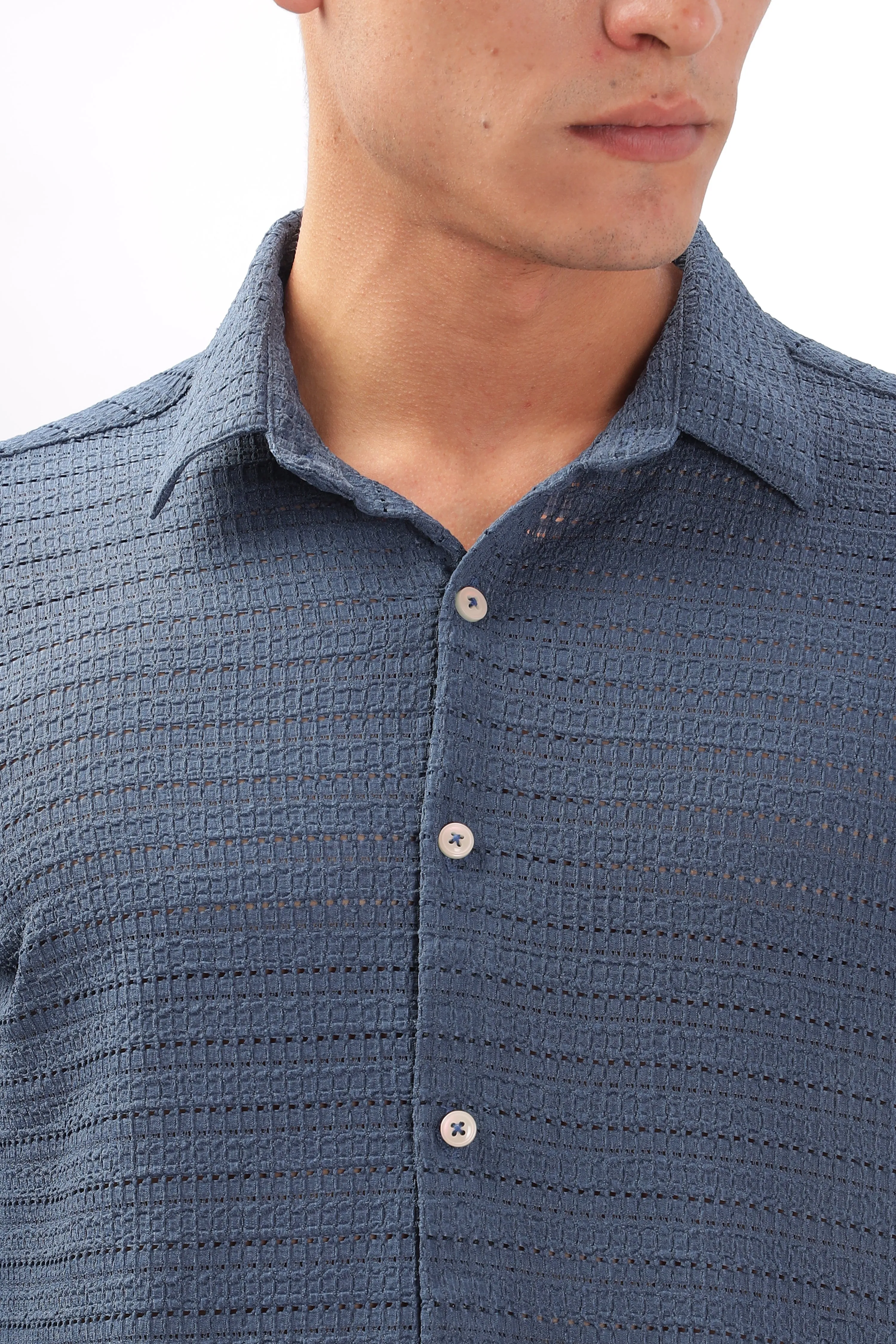 Textured Navy Blue Shirt