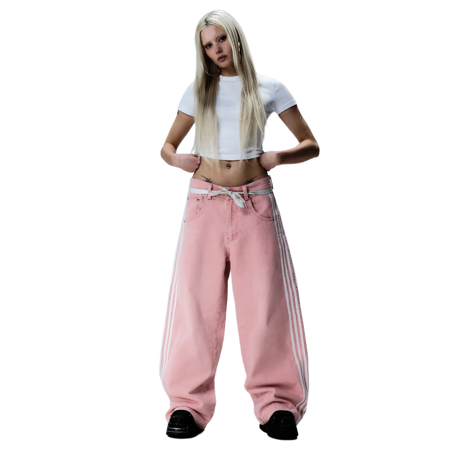 Womens Pink Track Jeans for Casual Wear