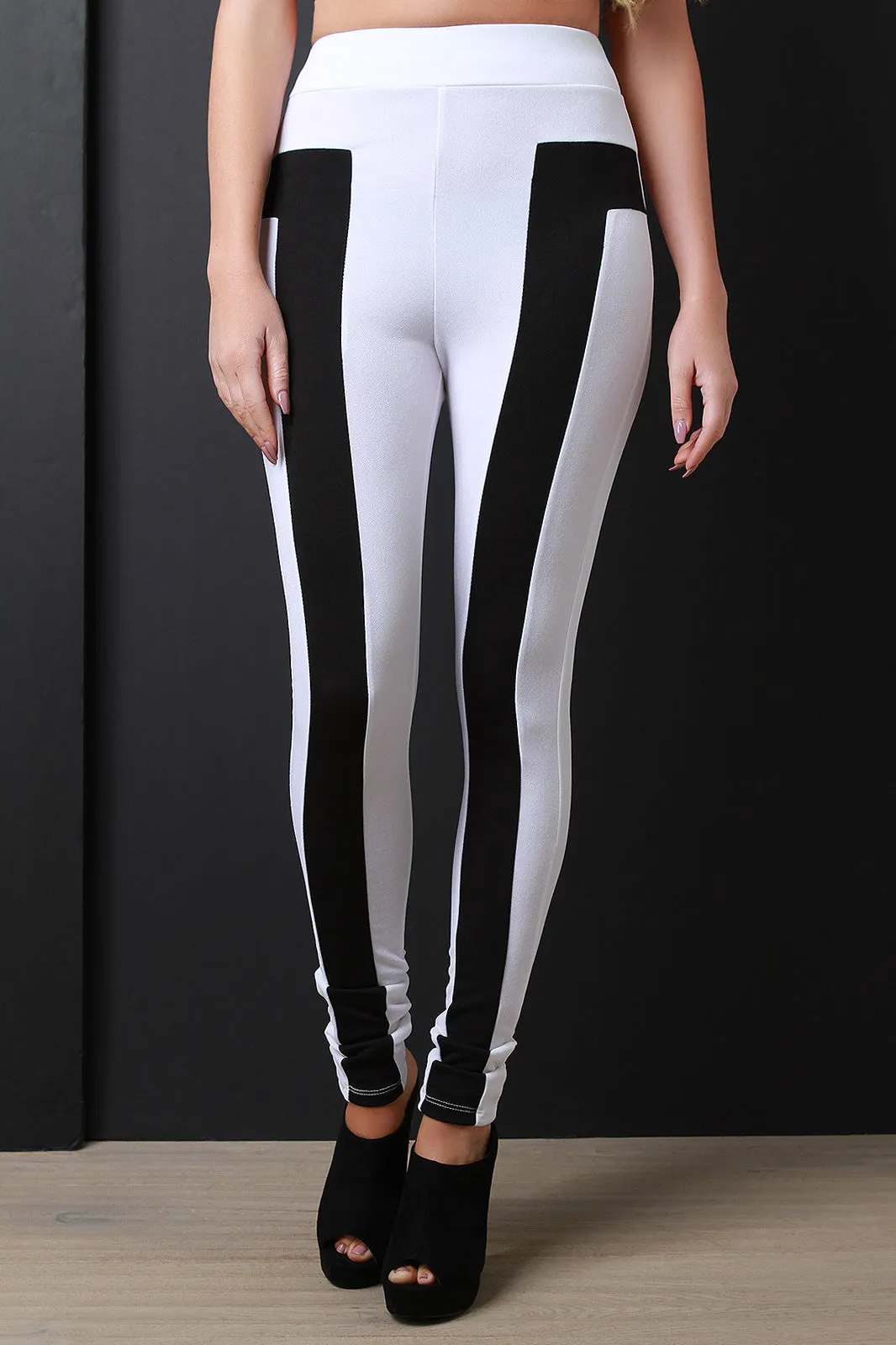 Two-Tone High-Waisted Stretch Pants