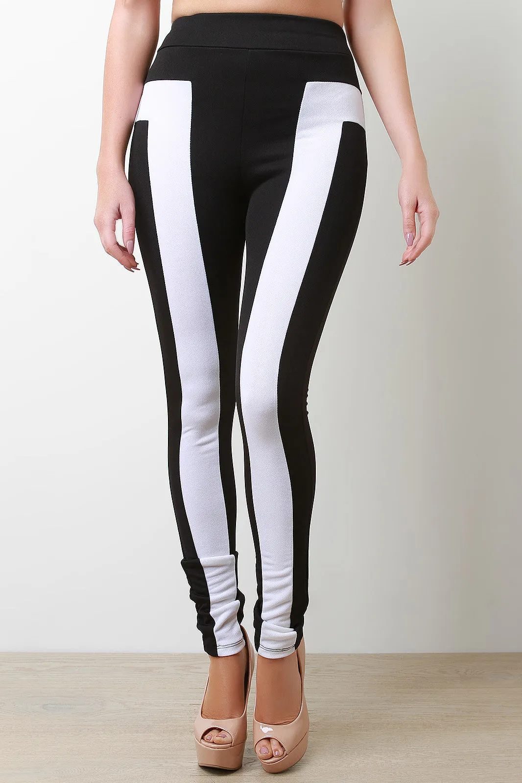 Two-Tone High-Waisted Stretch Pants