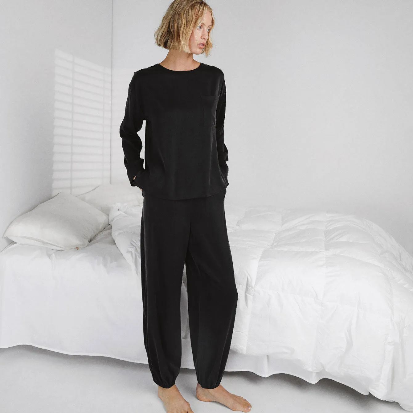 Silk Long-Sleeve Jogger Pant Set - Washable