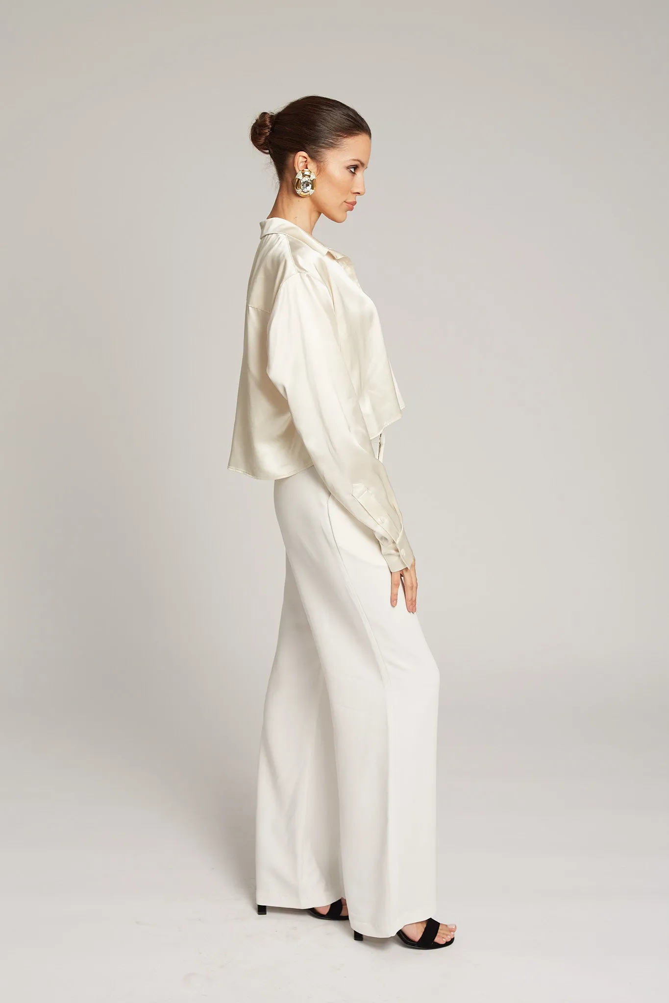 White Crepe Pleated Trousers