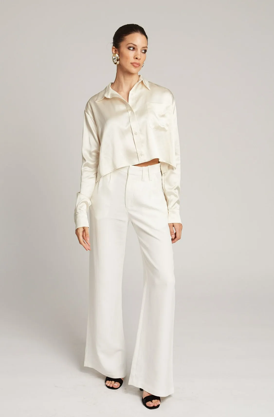 White Crepe Pleated Trousers