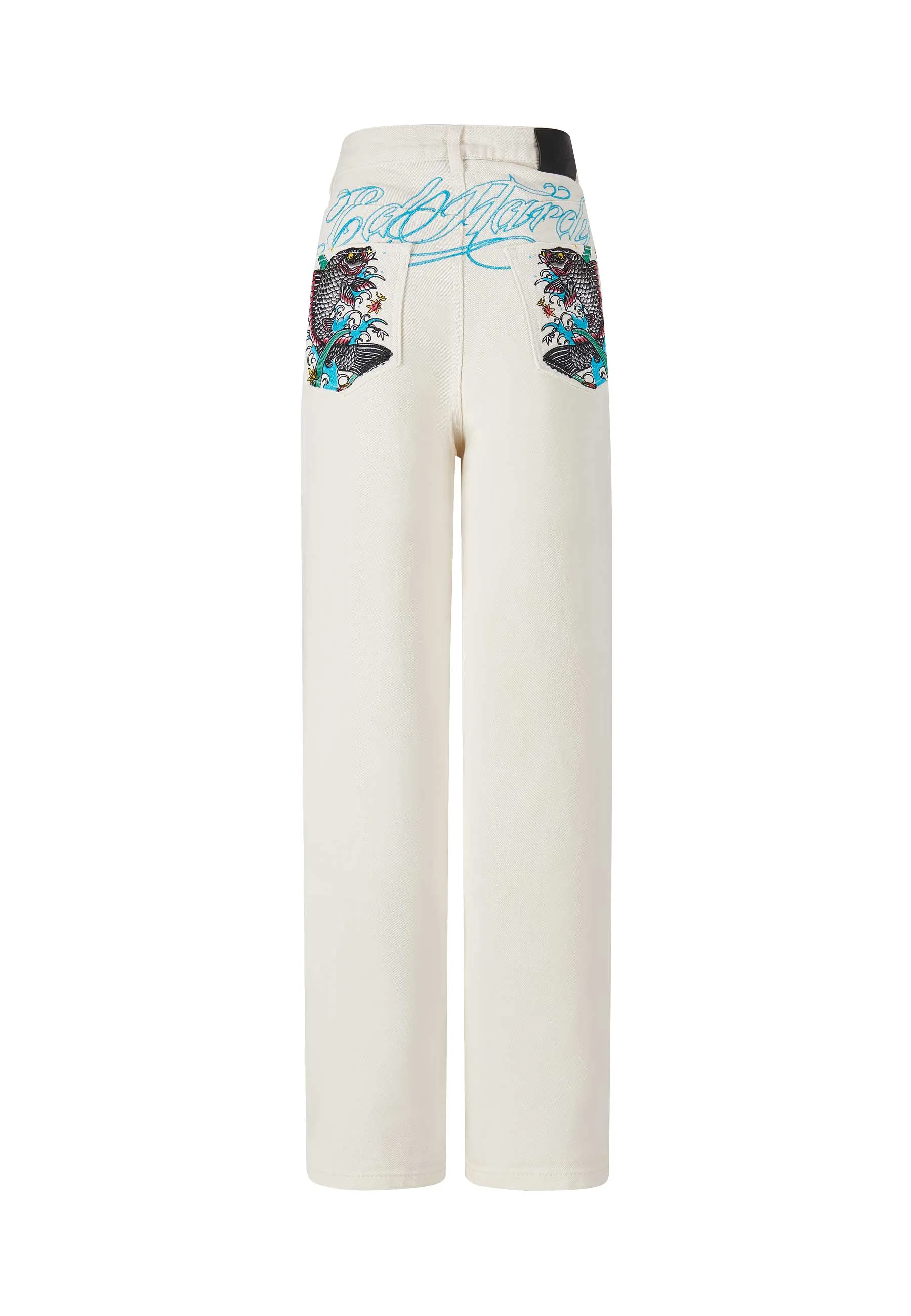 Womens Koi Island Relaxed Denim Trousers Jeans - White